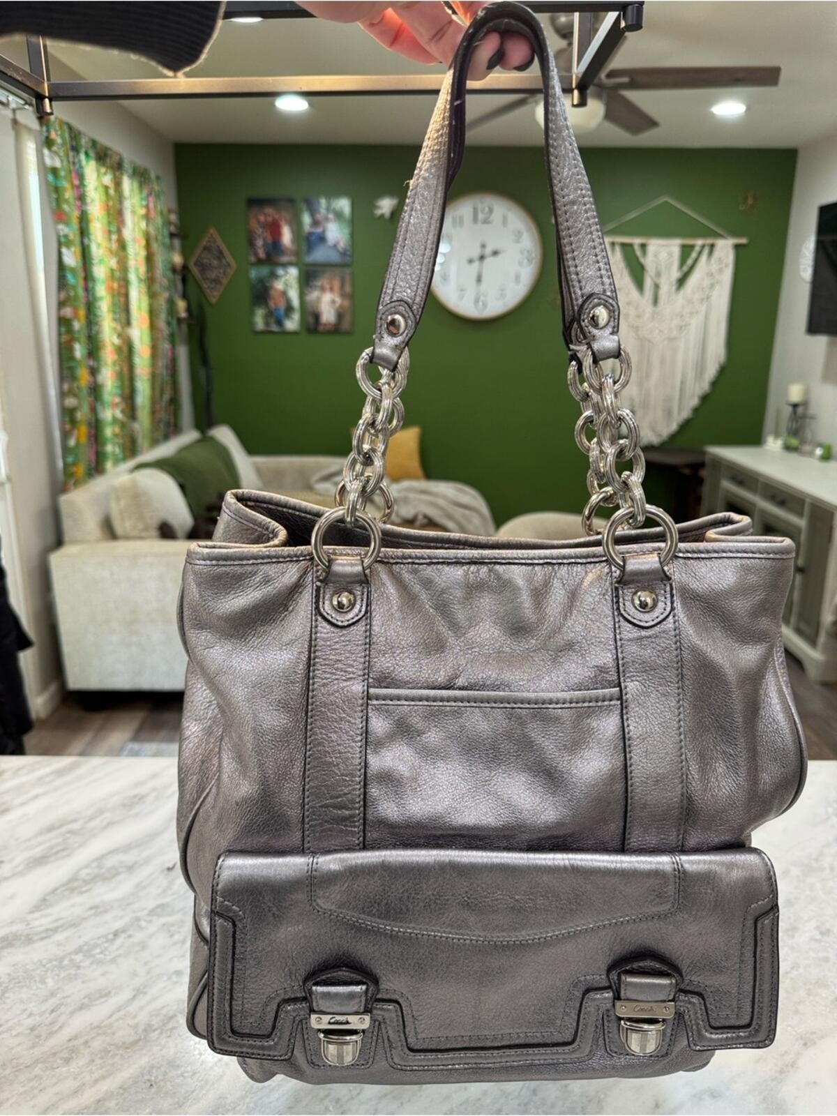 Coach Poppy Leather Pushlock North South Tote