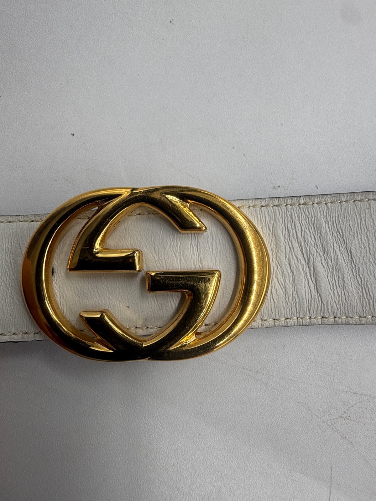 Vintage Gucci Leather Black/white Belt with Interlocking G Buckle 65 cm-26 in