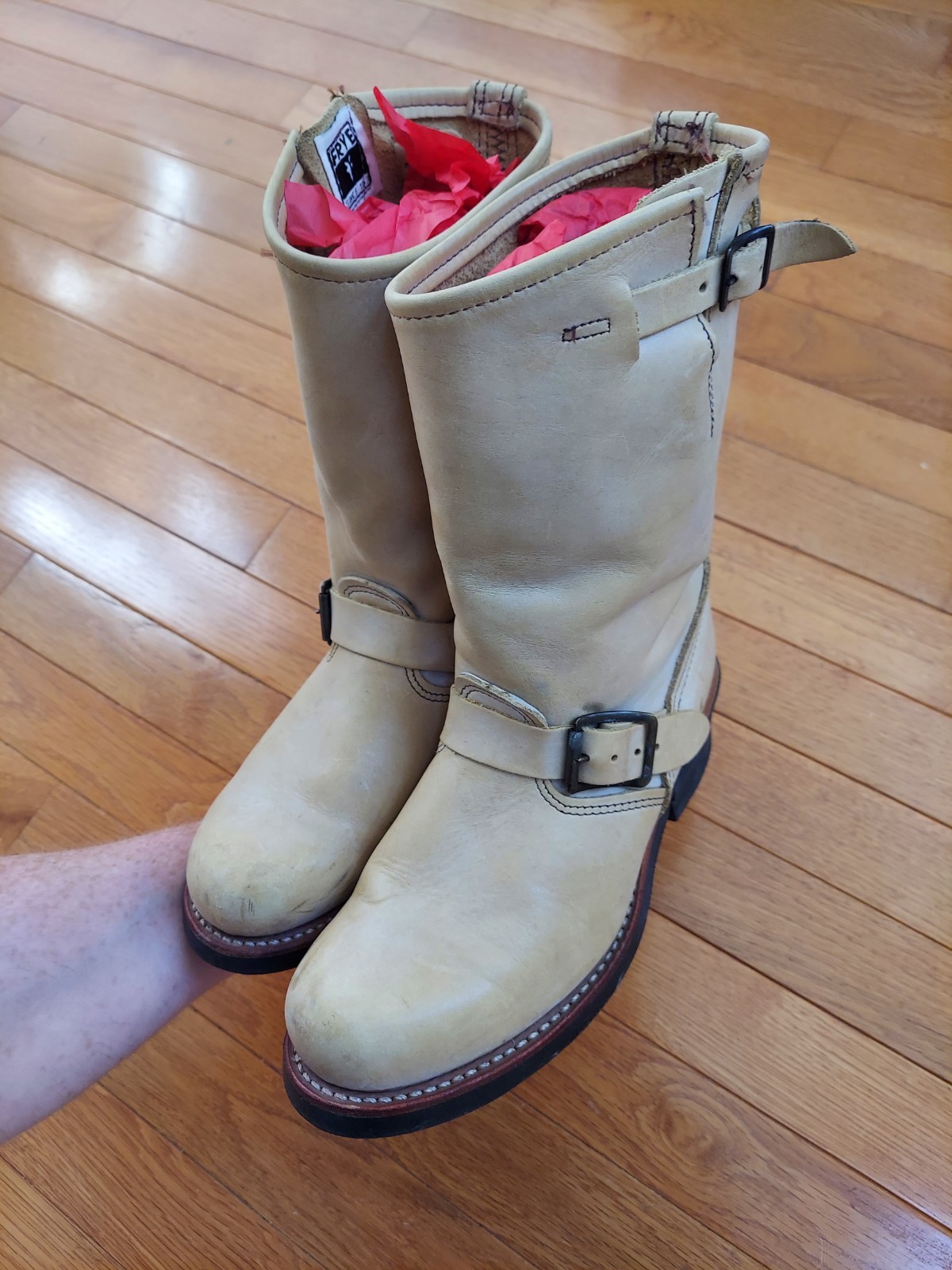 Frye 701 Engineer Boots Pale Yellow Goodyear Welted Motorcycle Women’s Boots 8 M