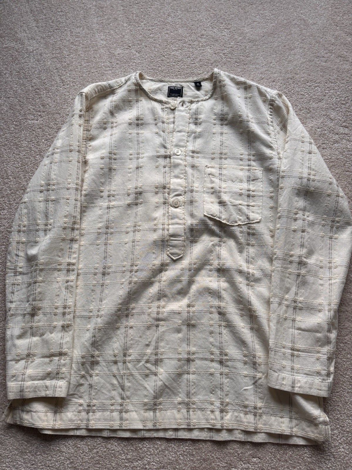 Todd Snyder Textured Embroidered Popover Shirt Men’s Medium Cream Cotton NWOT