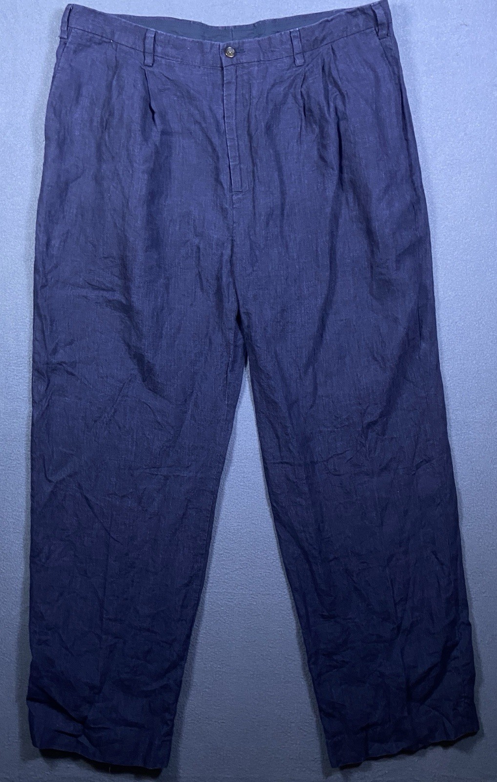 Nautica Rigger Linen Mens 38×32 (Measures 31) Navy Blue Pleated Pants Nautical