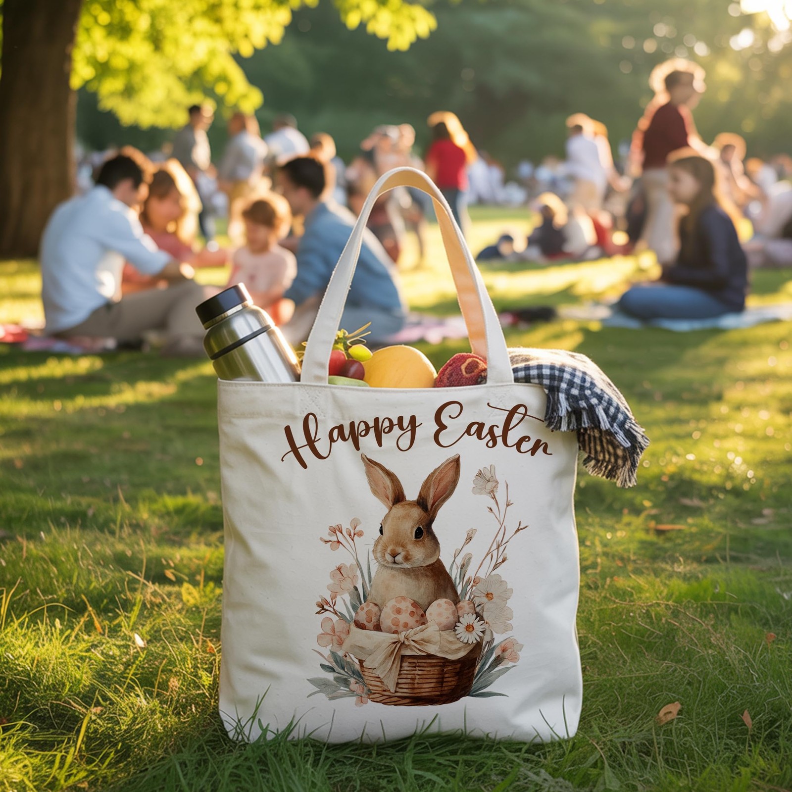 LRYBUD Happy Easter Canvas Tote Bag for 13.8 x x 0.6 inches, Yellow