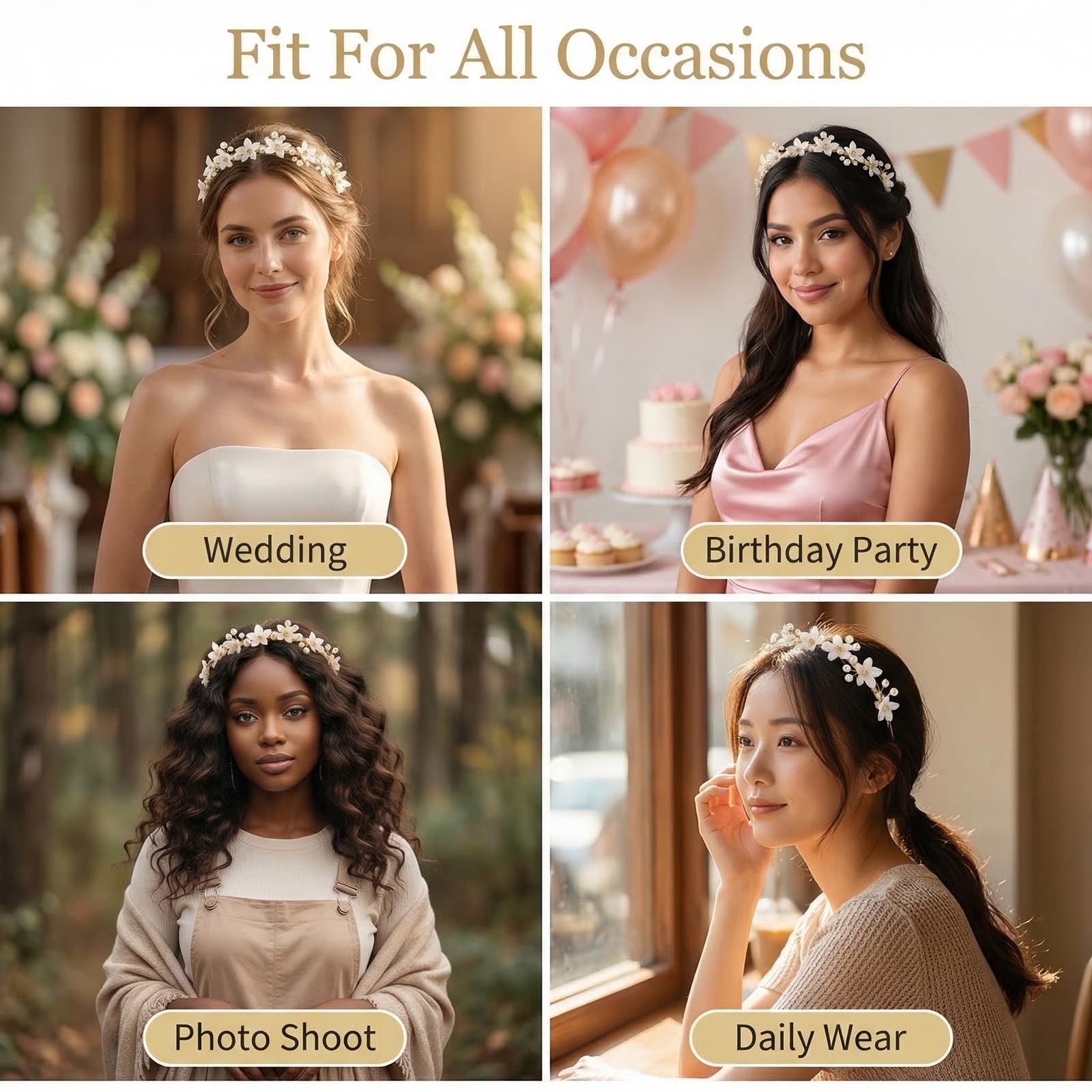 1 Piece 14cm Gold Pearl Flower Headband, Rhinestone Decor Floral Hair Hoop, E…