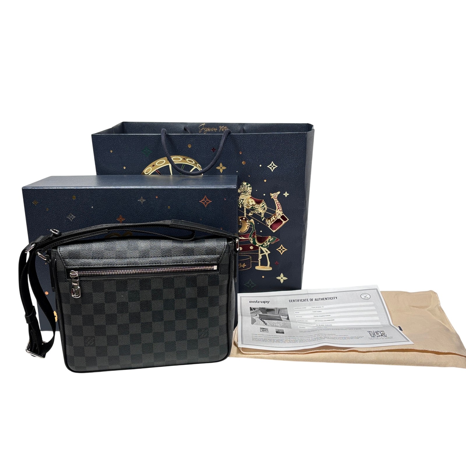 Louis Vuitton N42710 District PM Damier Graphite Canvas Bag 10.2″ x 7.9″ x 2.8″