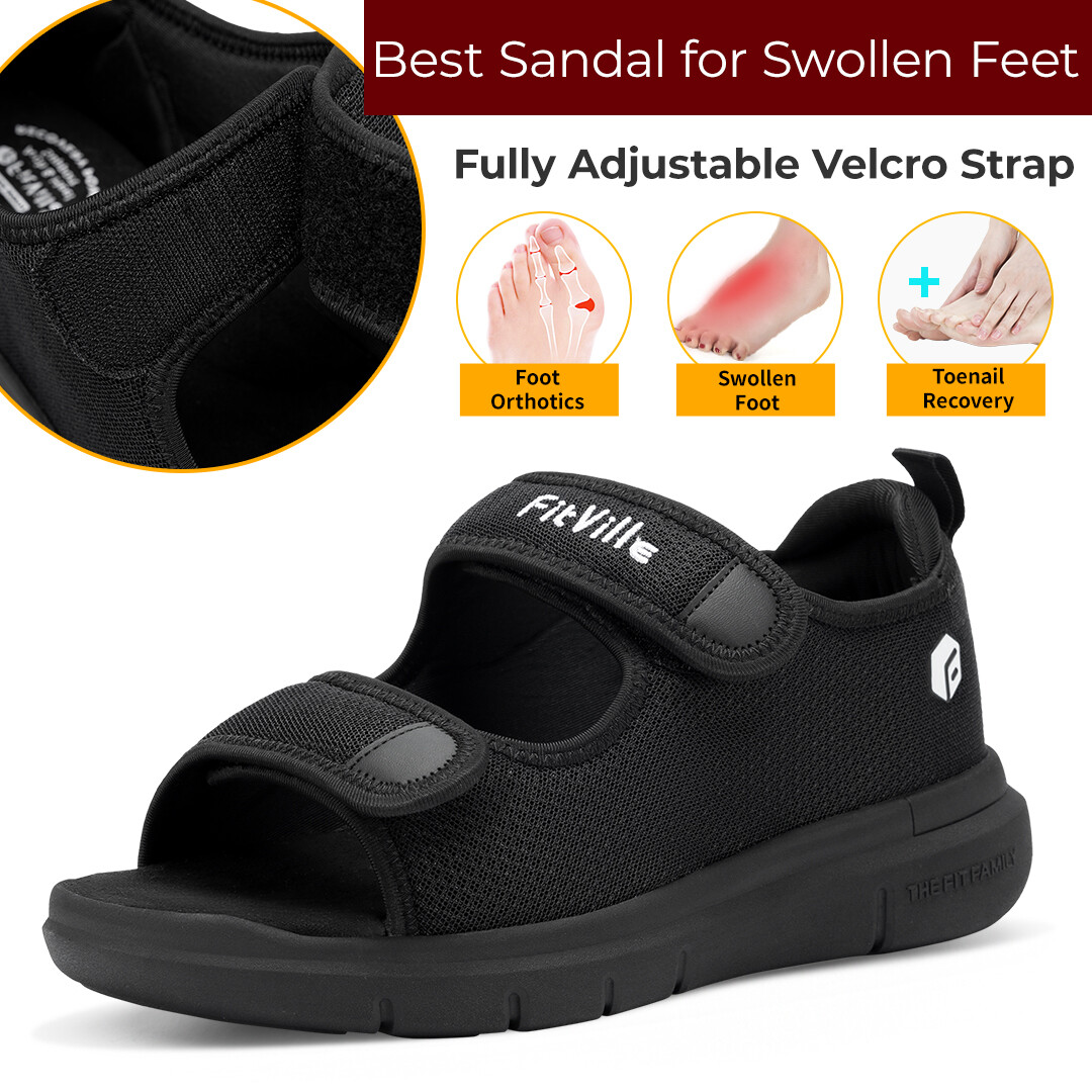 FitVille Men Diabetic Sandals Wide Width Edema Shoes w/ Adjustable Strap Slipper
