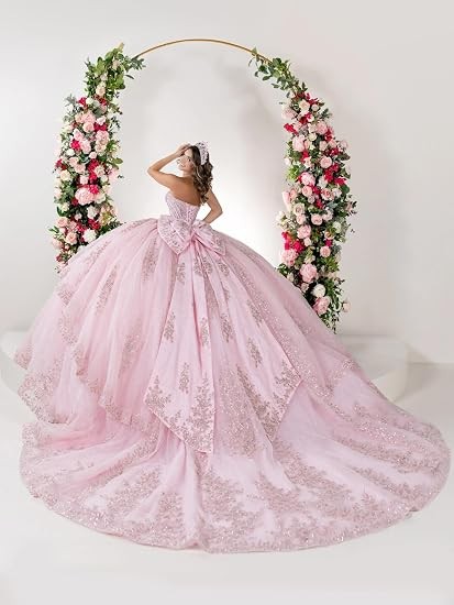 ‌Lace Appliques Quinceanera Dresses with Train Tulle Tassel Vestido De 15 Aos