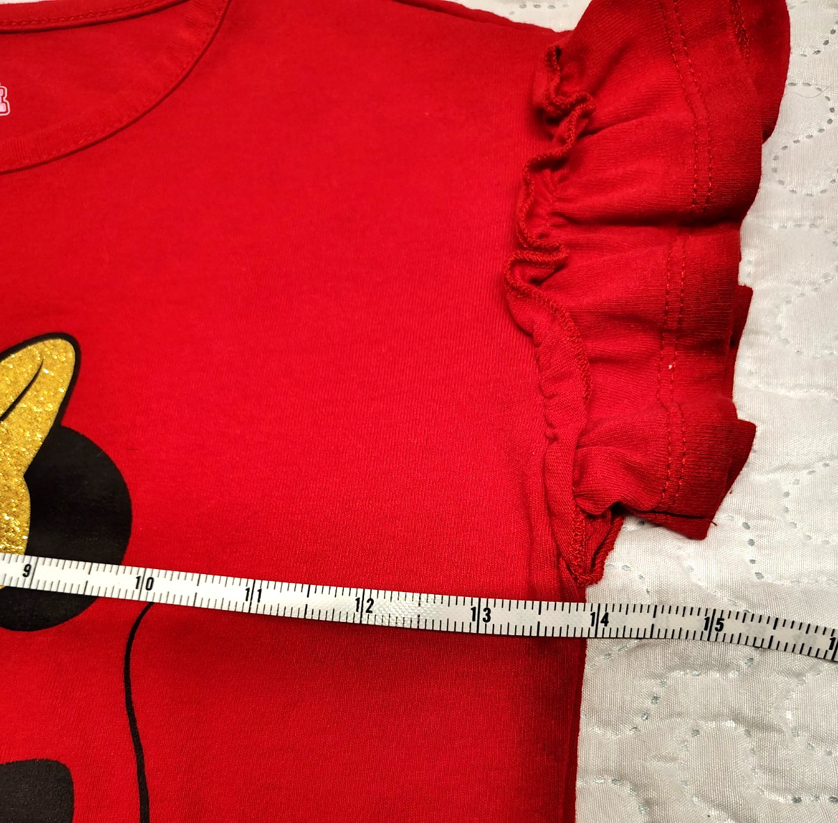 Disney Junior Minnie Mouse Girls 6X Red Graphic Tee Glitter Bow Ruffle Sleeves
