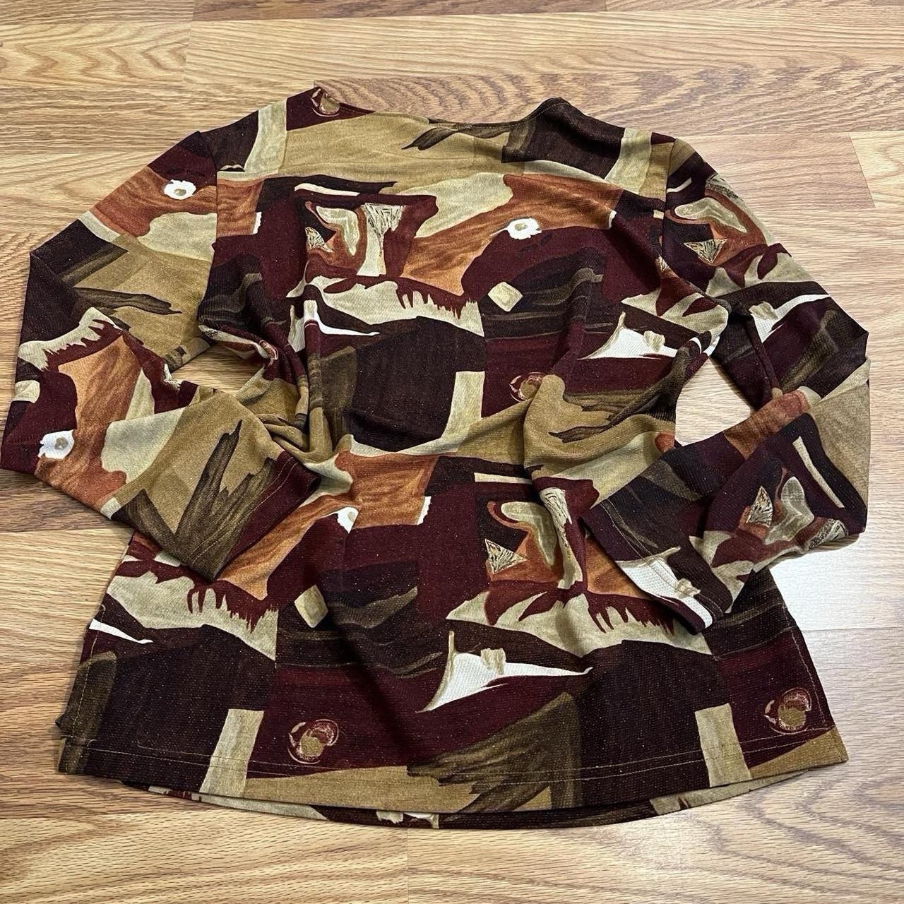Women’s Abstract Pullover Top L Fall Colored Long Sleeve