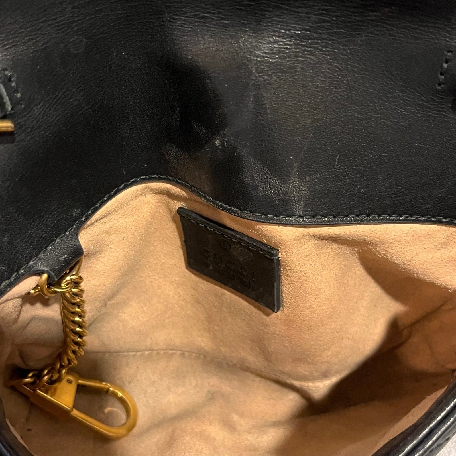 GUCCI GG Marmont Super Mini Black Calfskin Matelassé Crossbody