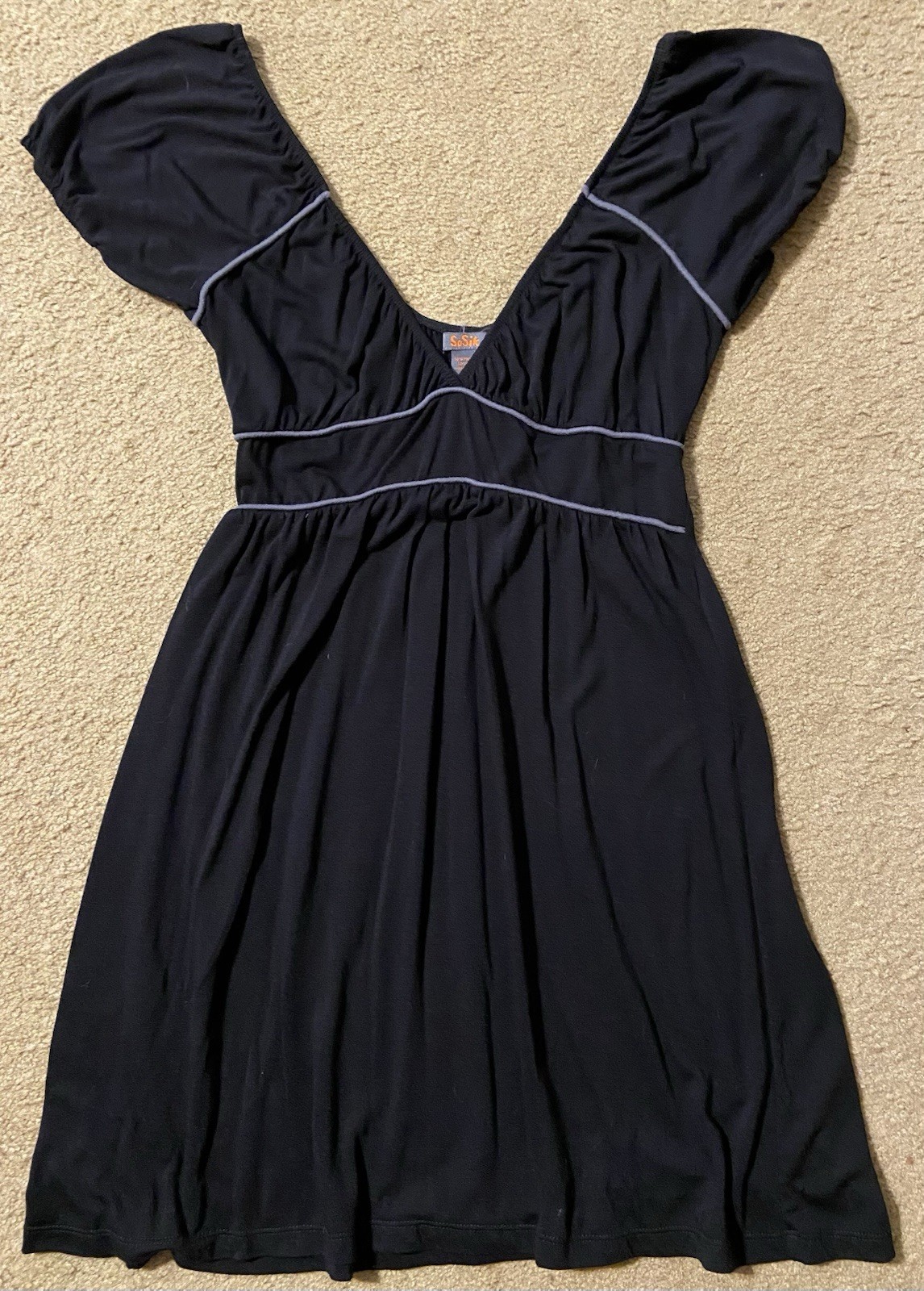 So Sik Black Dress T-shirt Knit Fabric Deep V-Neck Size Small Cute Swim Cover