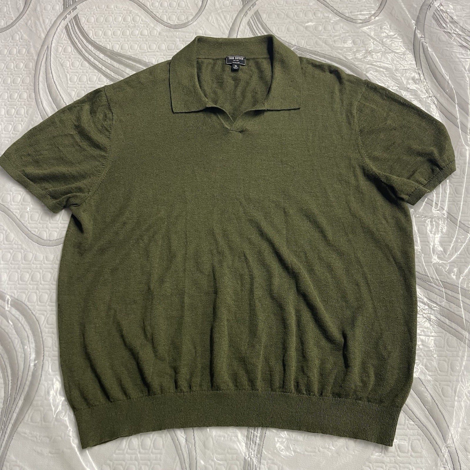 Todd Snyder Short Sleeve Polo Italian Yarn Open Knit Olive Green Size XL