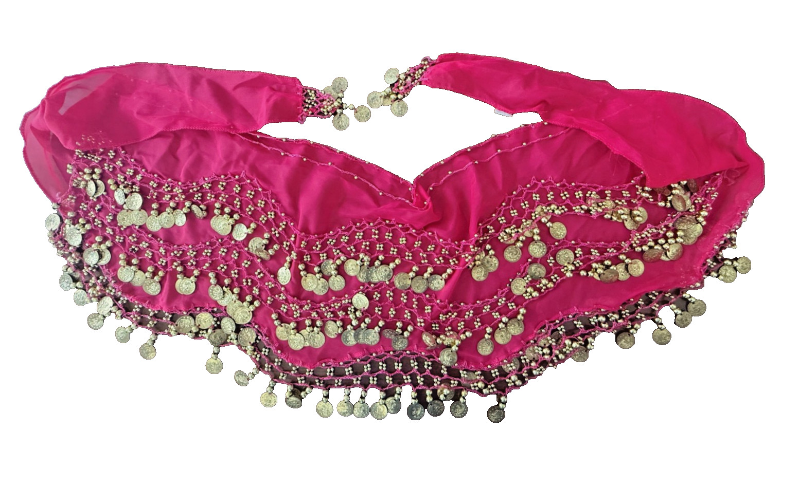 BELLY DANCE HIP SKIRT SCARF WRAP BELT 3 ROWS W/GOLD COINS HOT PINK 62.2″ x 10.2″