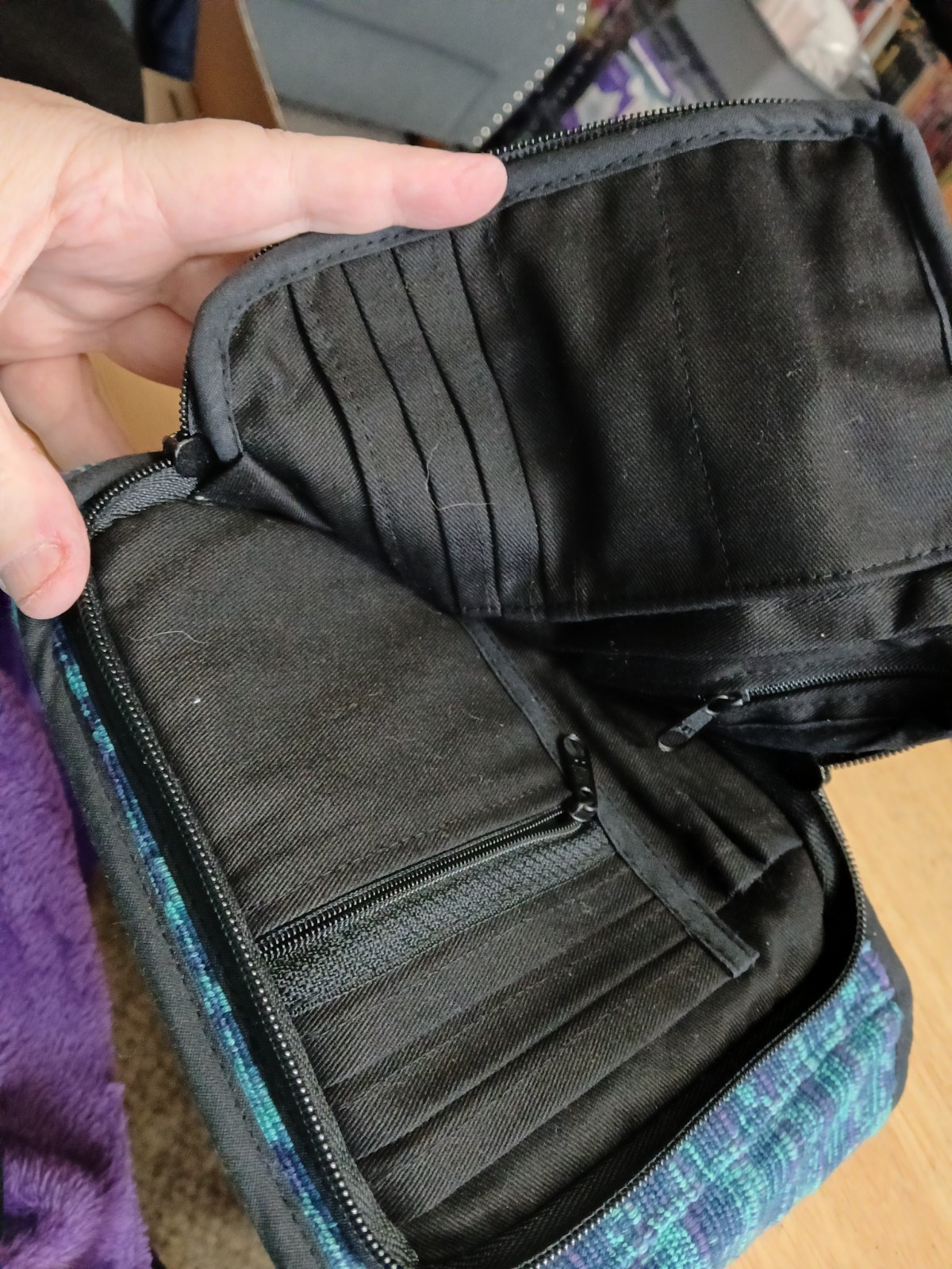 Guatemala-Made Shades Of Blue & Purple Crossbody Handbag Wash Cold Water