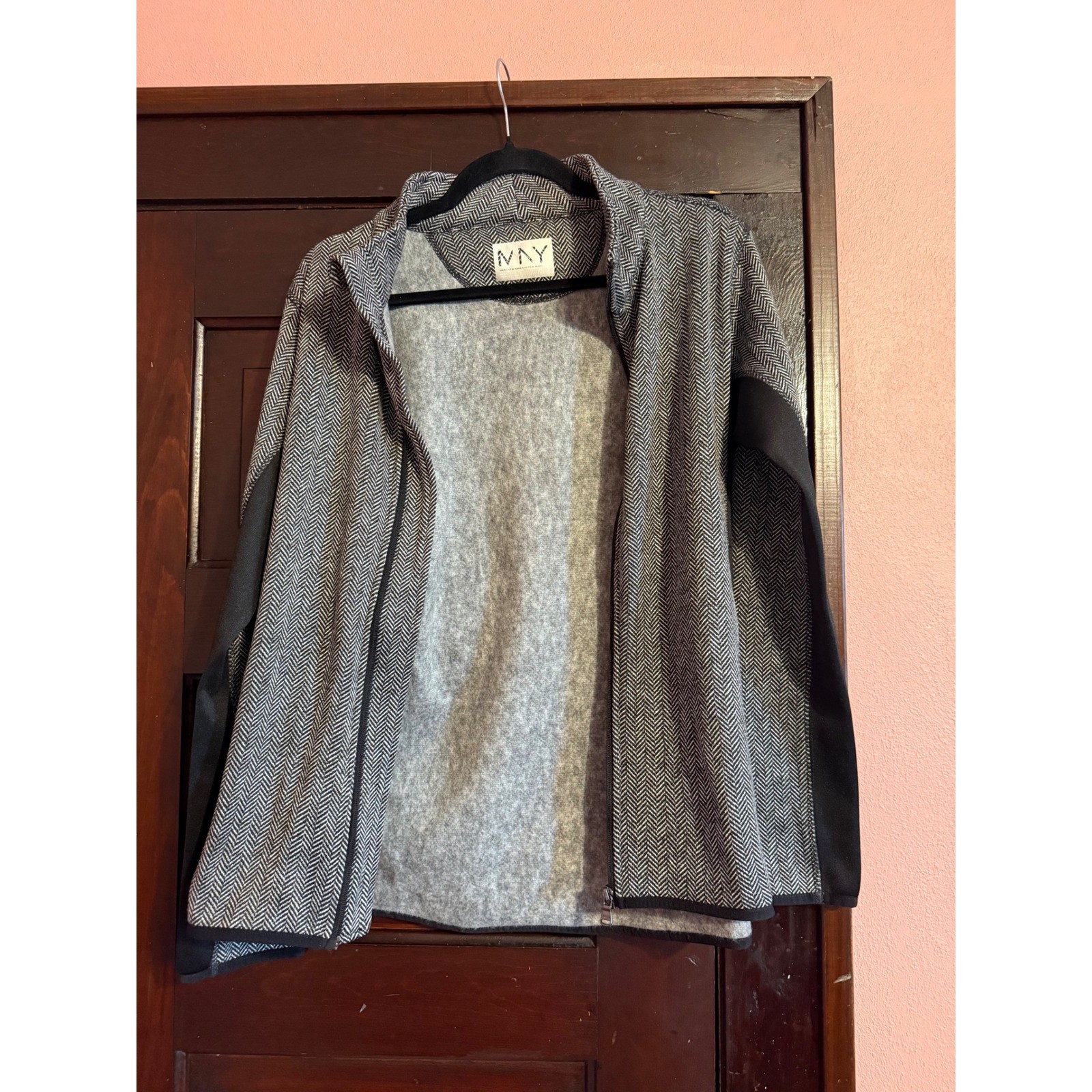 Marc New York Womens Herringbone Fleece Full Zip Jacket Black White M