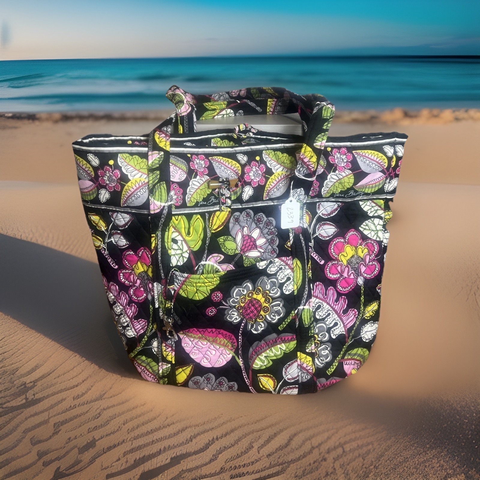 NWT Vera Bradley (2014) Retired Moon Blooms Floral Print Turnlock Tote Boho Chic