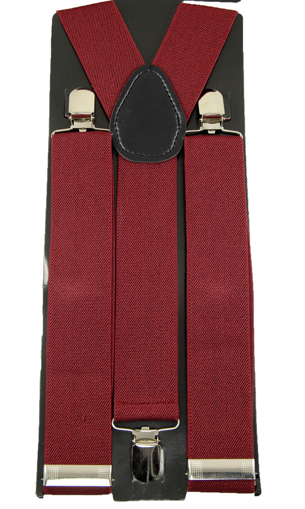 Unisex Clip-on Braces Elastic “Burgundy” Y -Back Suspender 1 1/2″