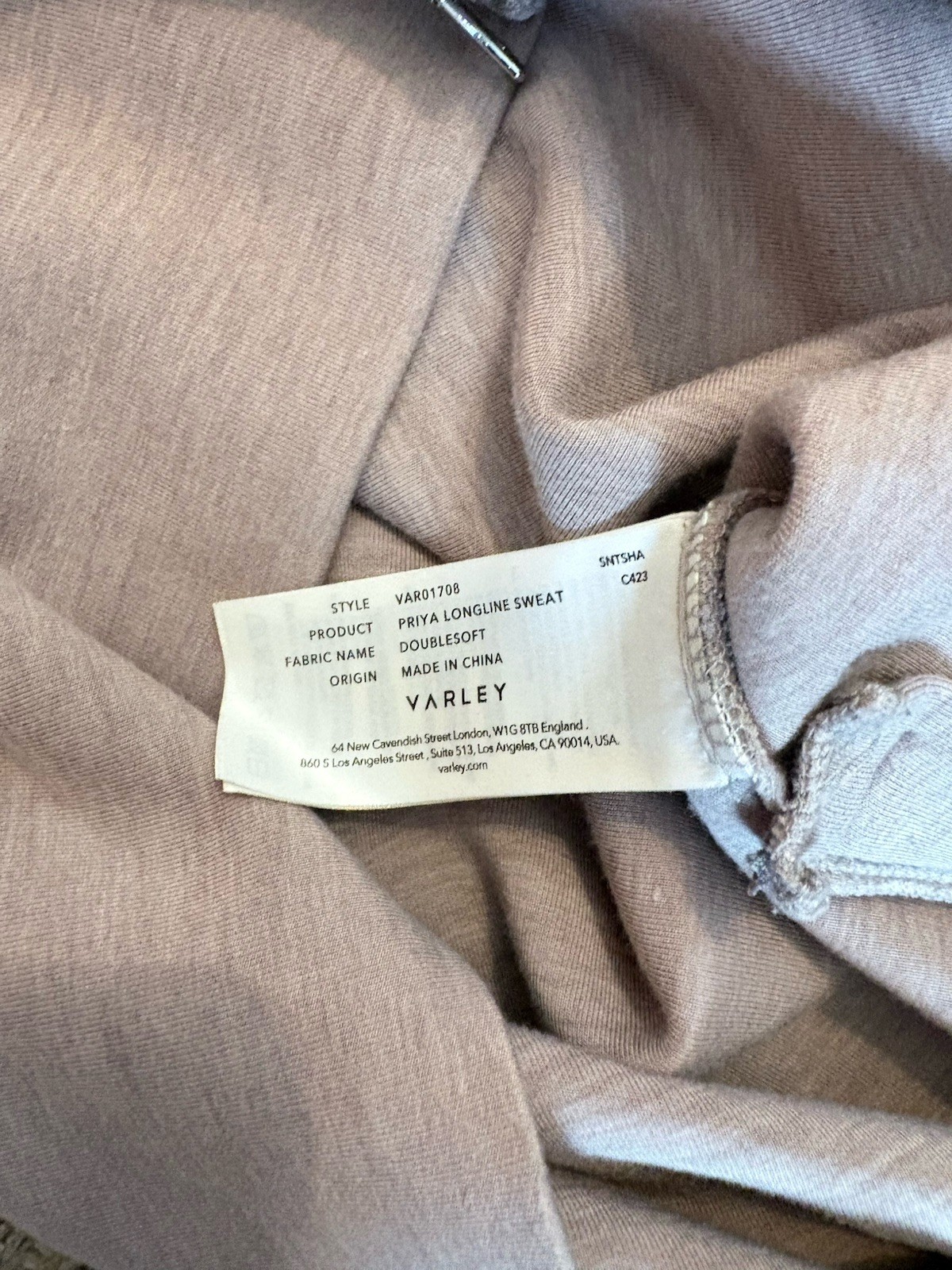Varley Priya Longline Sweatshirt Taupe DoubleSoft Cowl Neck Medium