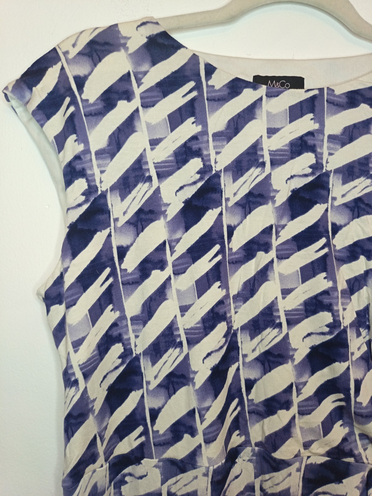 M&Co Blue White Patterned Colourful Knee Length Summer Day Dress Size 14 Party