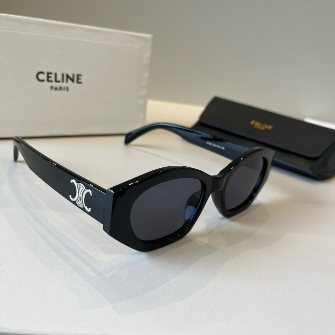 Celine CL40308U Silver Logo Black Cat Eye Sunglasses 55-18-145