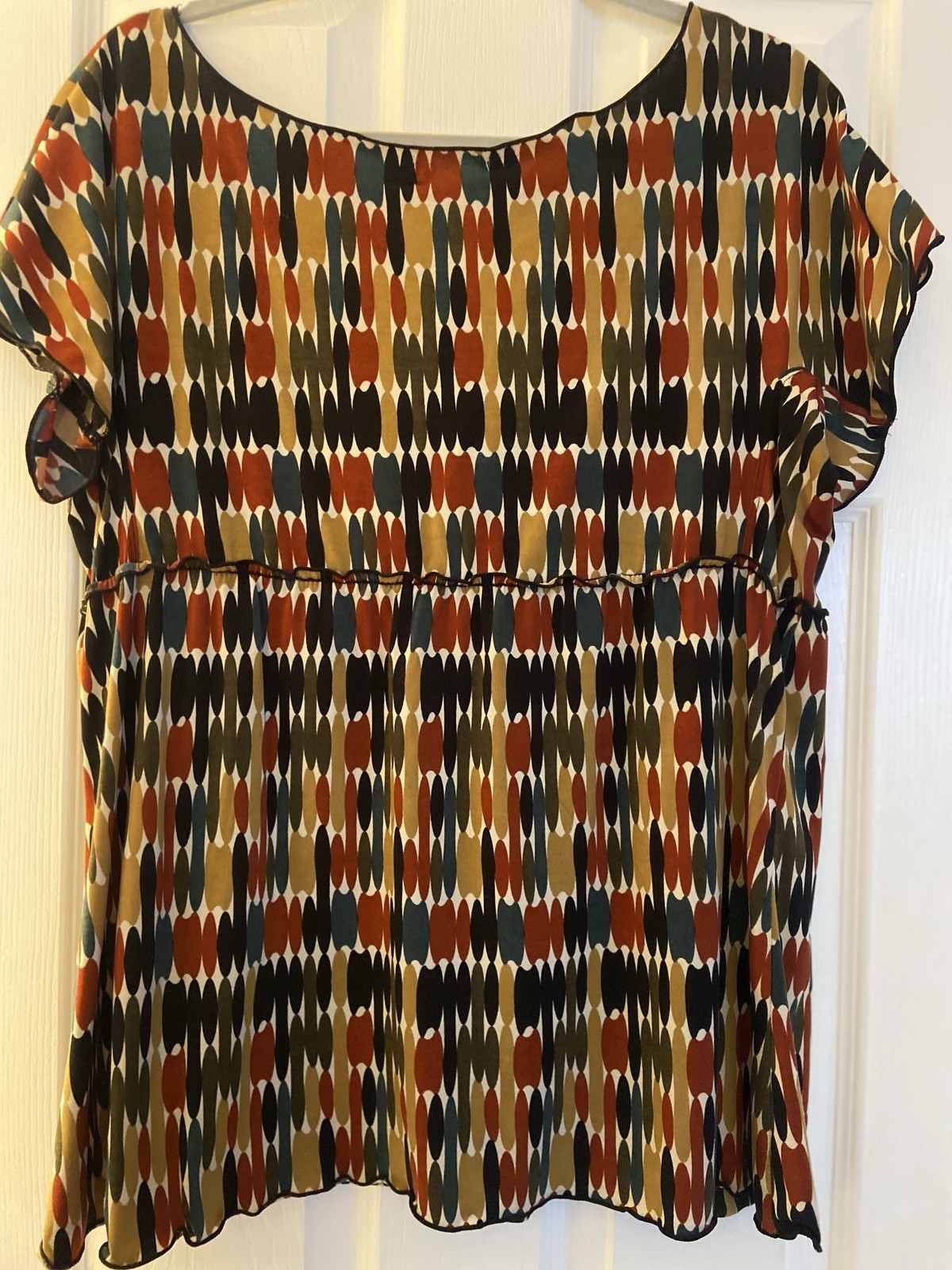 Max Edition Geometric Print Ruched Scoop Neck Cap Sleeve Blouse XL Multicolor