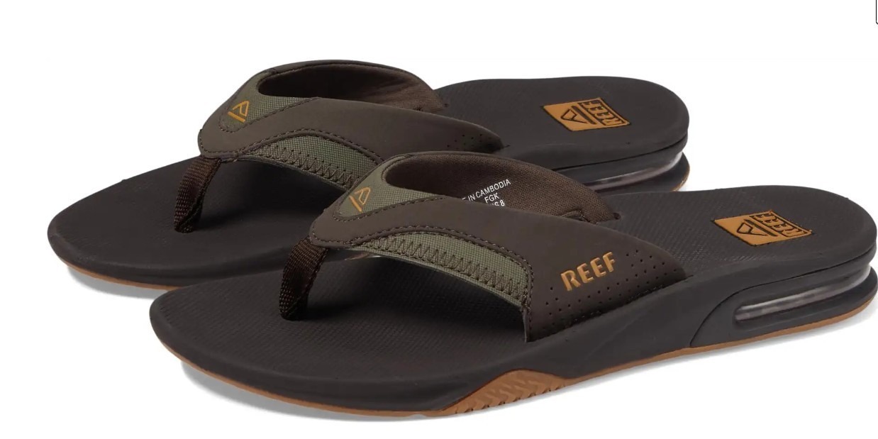 Man Reef Fanning Arch Support Flip Flop Sandal RF2026 Brown/Gum Brand New