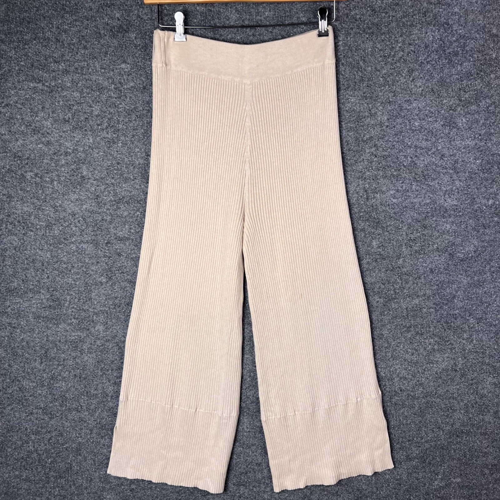 Kallmeyer New York Ribbed Knit Wide Leg Pants Size M Beige Good High Waist Slit