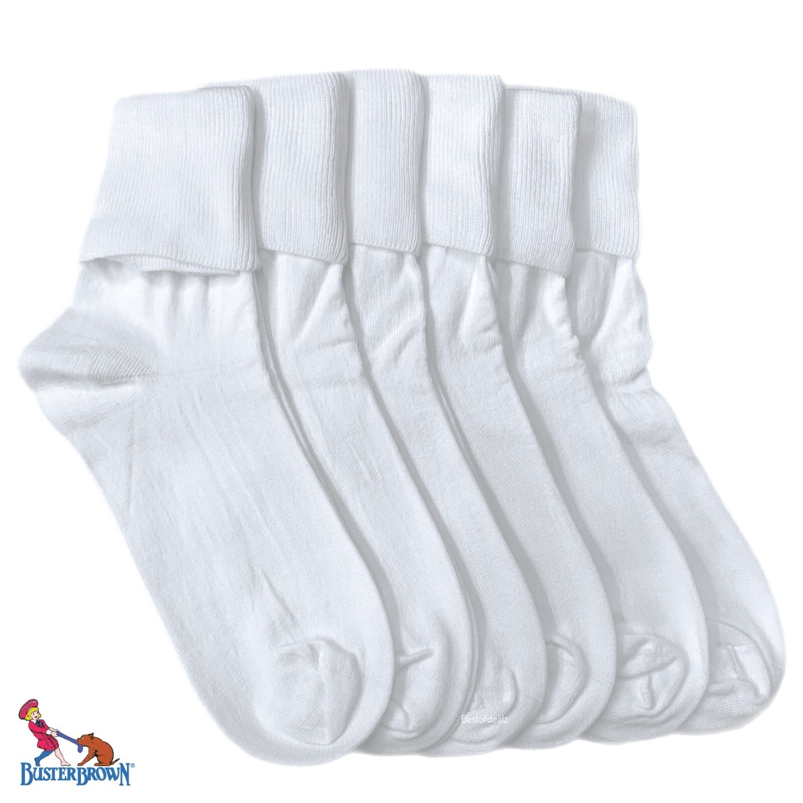Buster Brown 100% Cotton Anklet Socks 6 Pairs Black White No Elastic Sz Opt