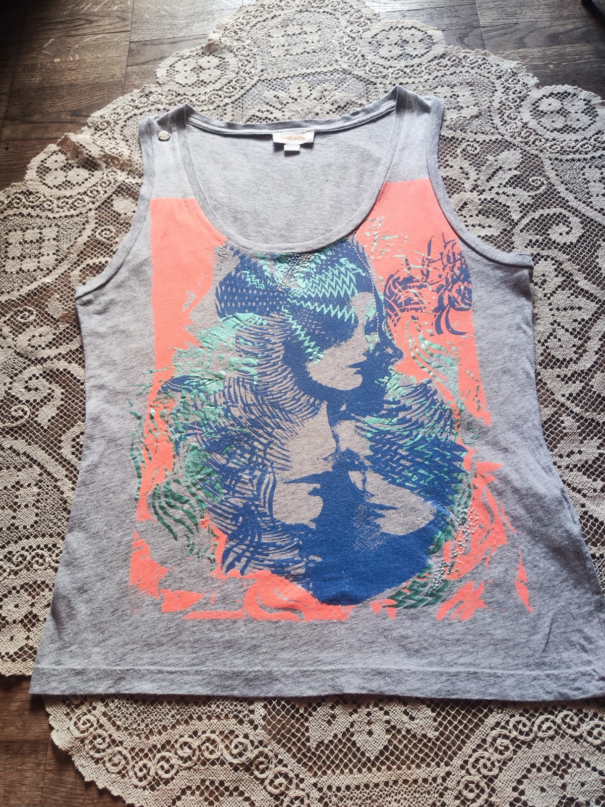 Vintage Diesel Graphic Tank Top Size L Y2K Grey Sleeveless Shirt Archive