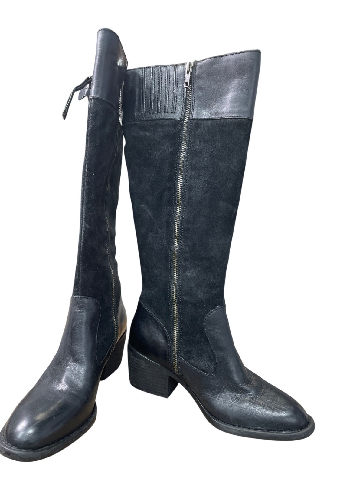 Born Womens Black Leather Suede Knee High Boots Size 7M SKU 9028