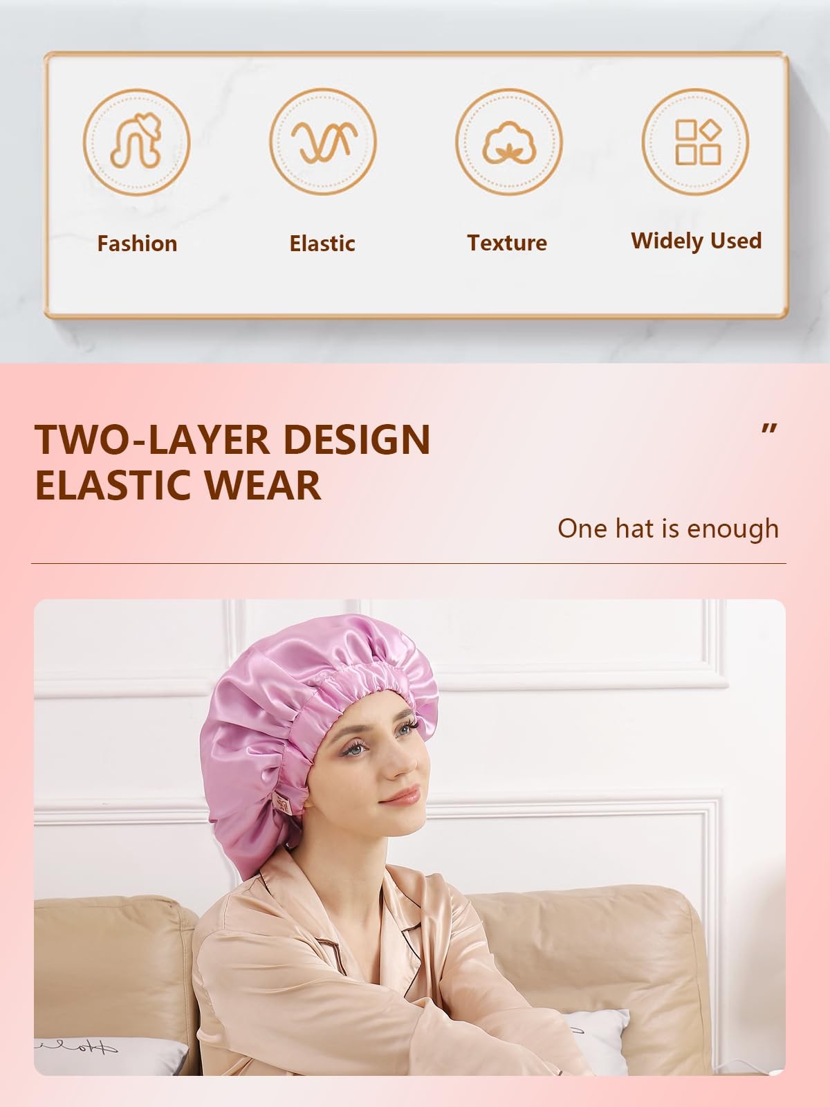Silk Bonnet for Sleeping Women, Double Layer Satin, Ajustable Elasticity Band， H
