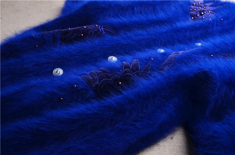 Women’s Angora Rabbit Hair Beaded Batwing Sleeves Loose Cardigans Sweater Coat