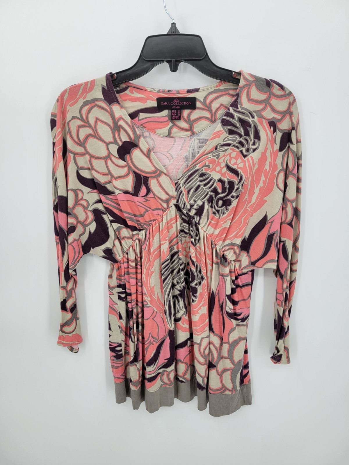 Zara Collection Top Womens Medium Pink Tan Black Artsy Knit Pullover Boho