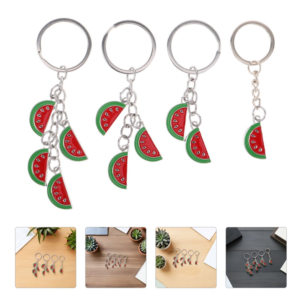 4Pcs Reusable Watermelon Slice Keychain Red Zinc Alloy Bag Charm Accessories