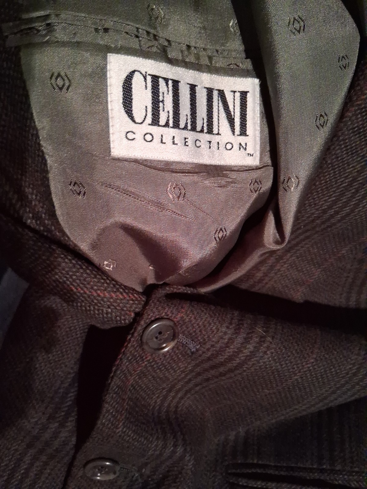 Men’s Vintage Cellini 100% Wool Blazer Olive, Red, and Dark Brown Plaid 42R