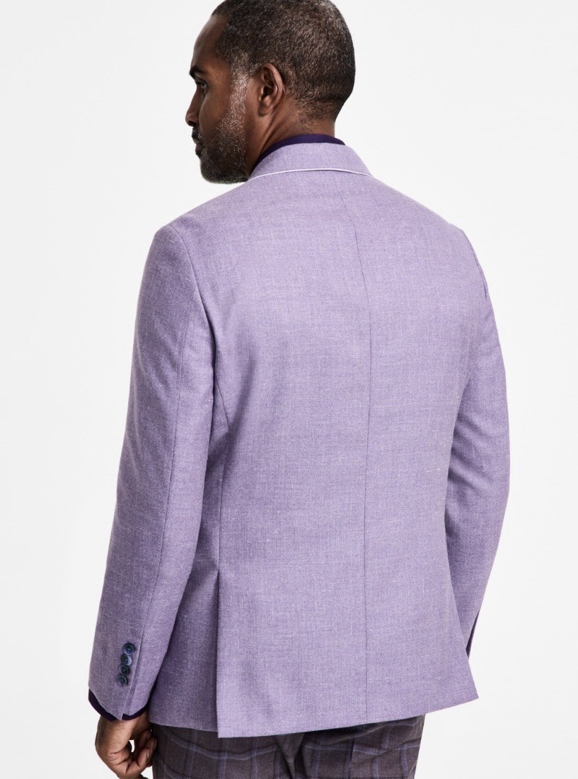Tallia Mens Slim fit Wool Linen Double Breasted Suit Jacket Blazer 42R Purple