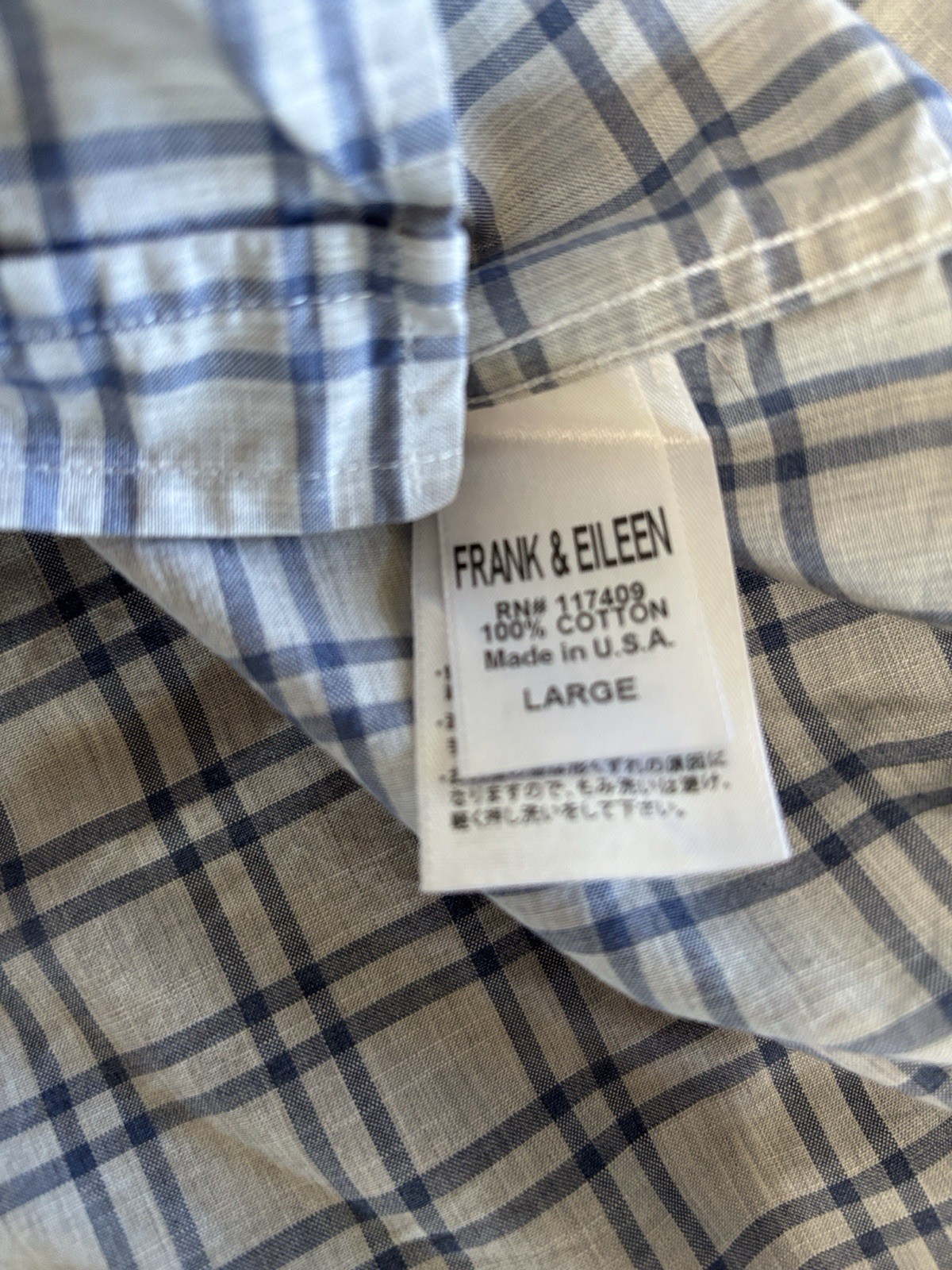 Frank & Eileen Relaxed Button-up Shirt Italian Cotton Women’s Blue Check Size L