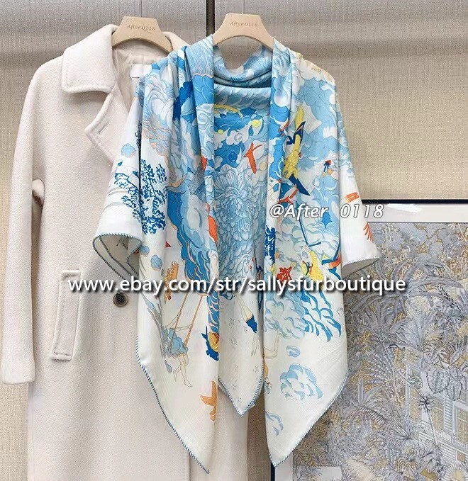 80% Cashmere & 20% Silk Wrap Scarf Cloud Animals Print Square Shawl 53″