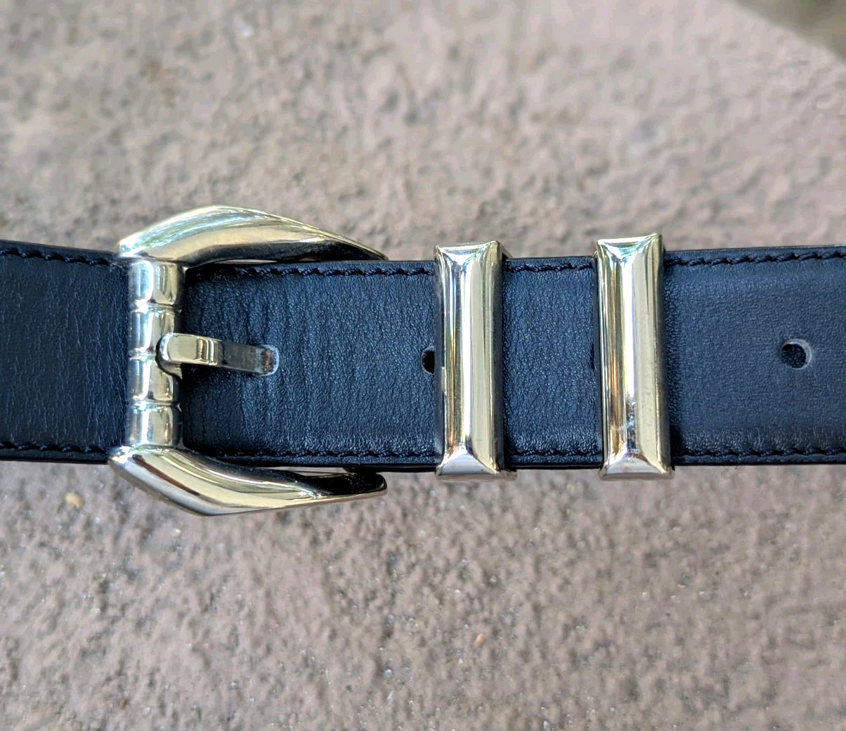 GIANNI VERSACE 90’s Silver Buckle MEDUSA Belt Black Leather Size 27 28 29 30 31″