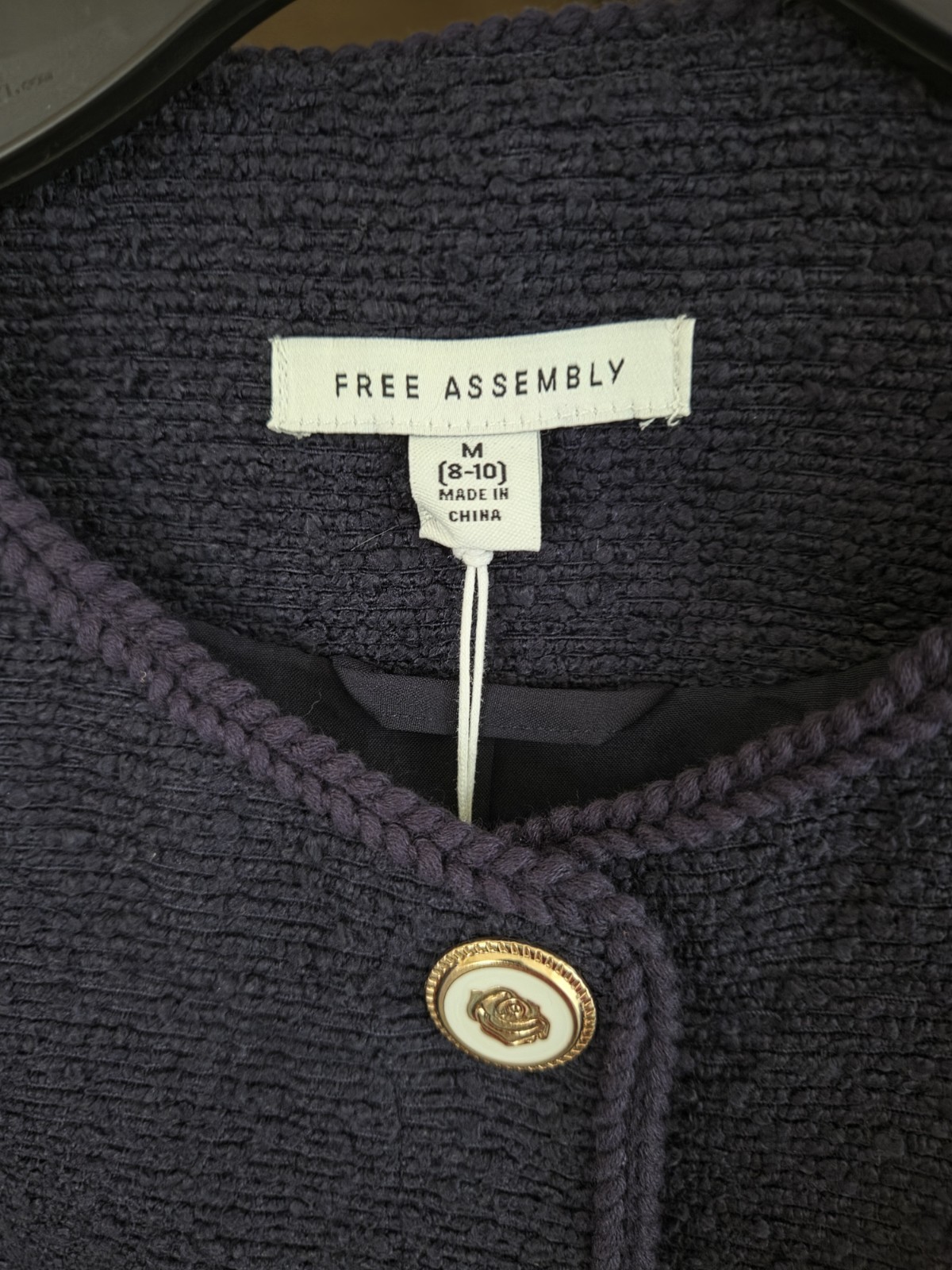 New Womens Free Assembly Crew Neck Jacket, Darkest Navy, Size Medium (8-10)