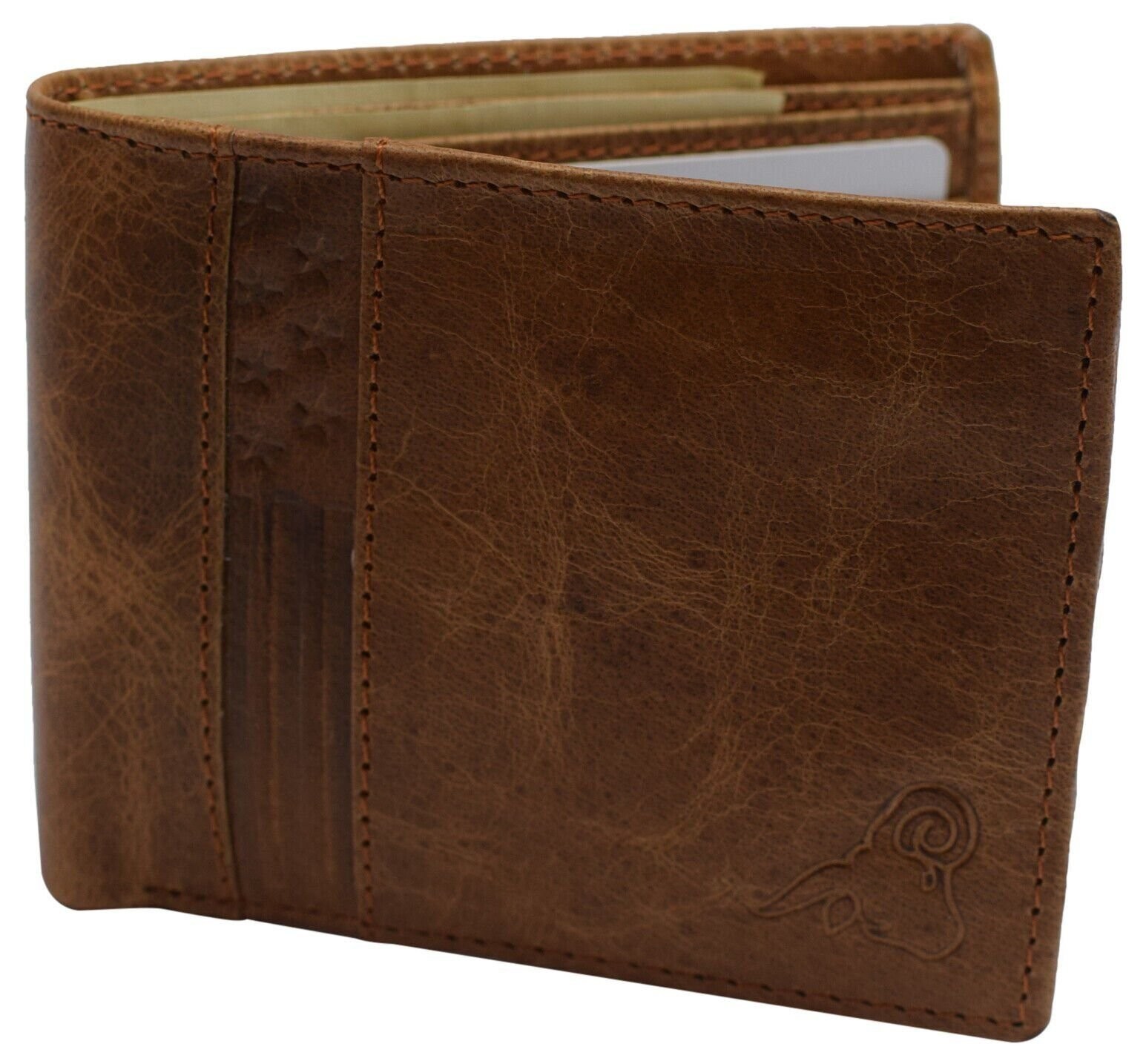 Tan Genuine Leather Slim Bifold Mens Wallets RFID Blocking Card Holder