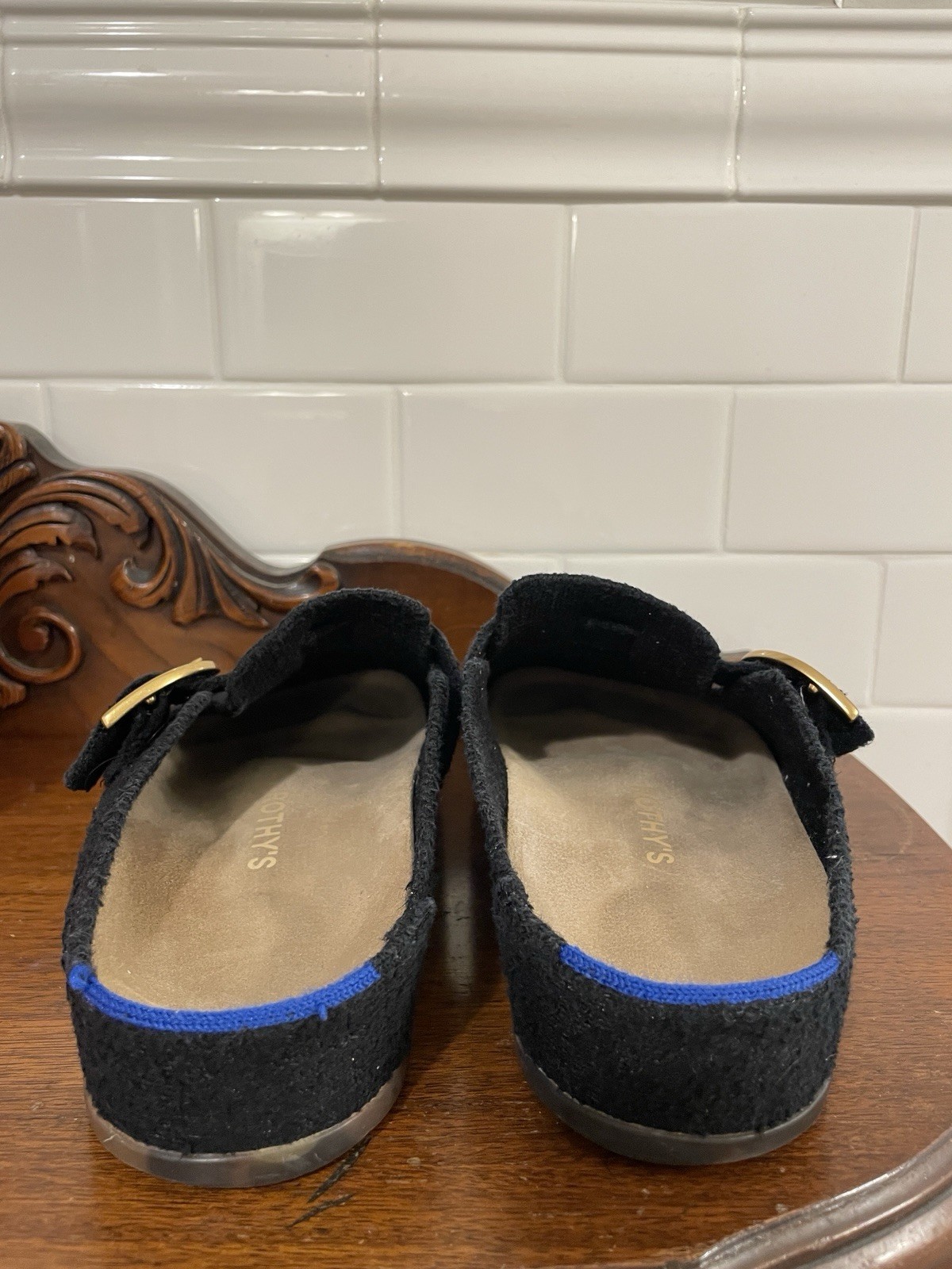 Rothy’s Women’s Black Boucle Slip-On Mule Clogs US 8 Round Toe Buckle Accent