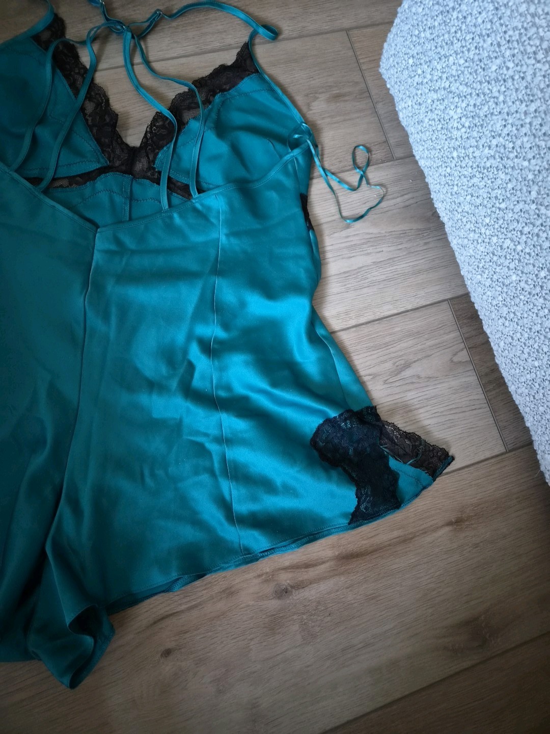 Ann Summers Teal Blue/Green Satin & Black Lace Playsuit Size Medium 12-14