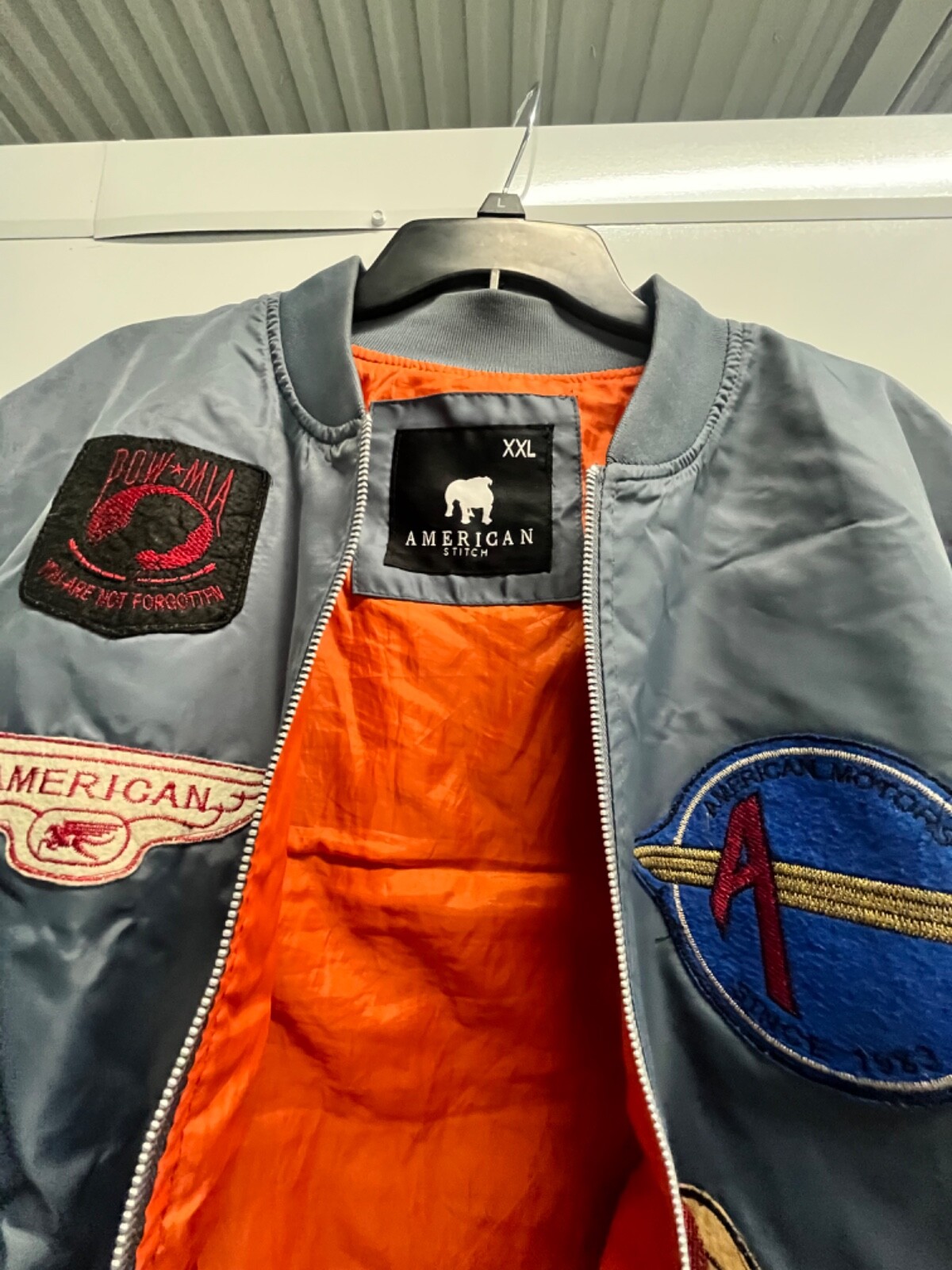 American Stitch, Gray Bomber Jacket Size 2x Patches All POW MIA Flight Zip A1.35