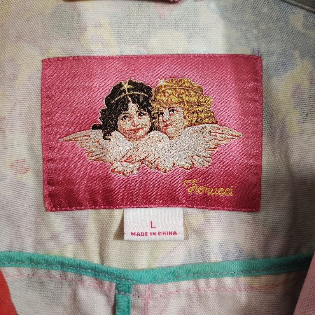 Fiorucci Trench Coat Pop Art Jacket Graphic Roses Mermaid Coquette L AOP VTG