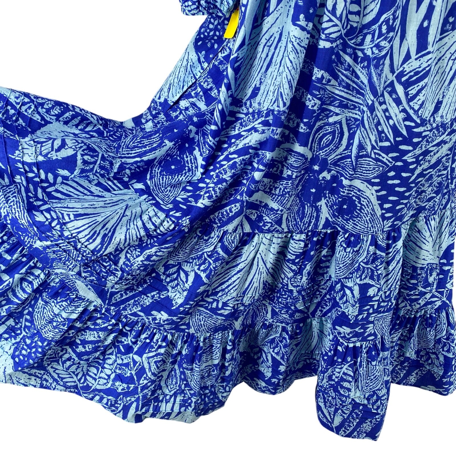 Vtg 80s 90s Two Potato Laguna Beach Midi Tiered Muumuu Dress XS Cotton Blue NOS
