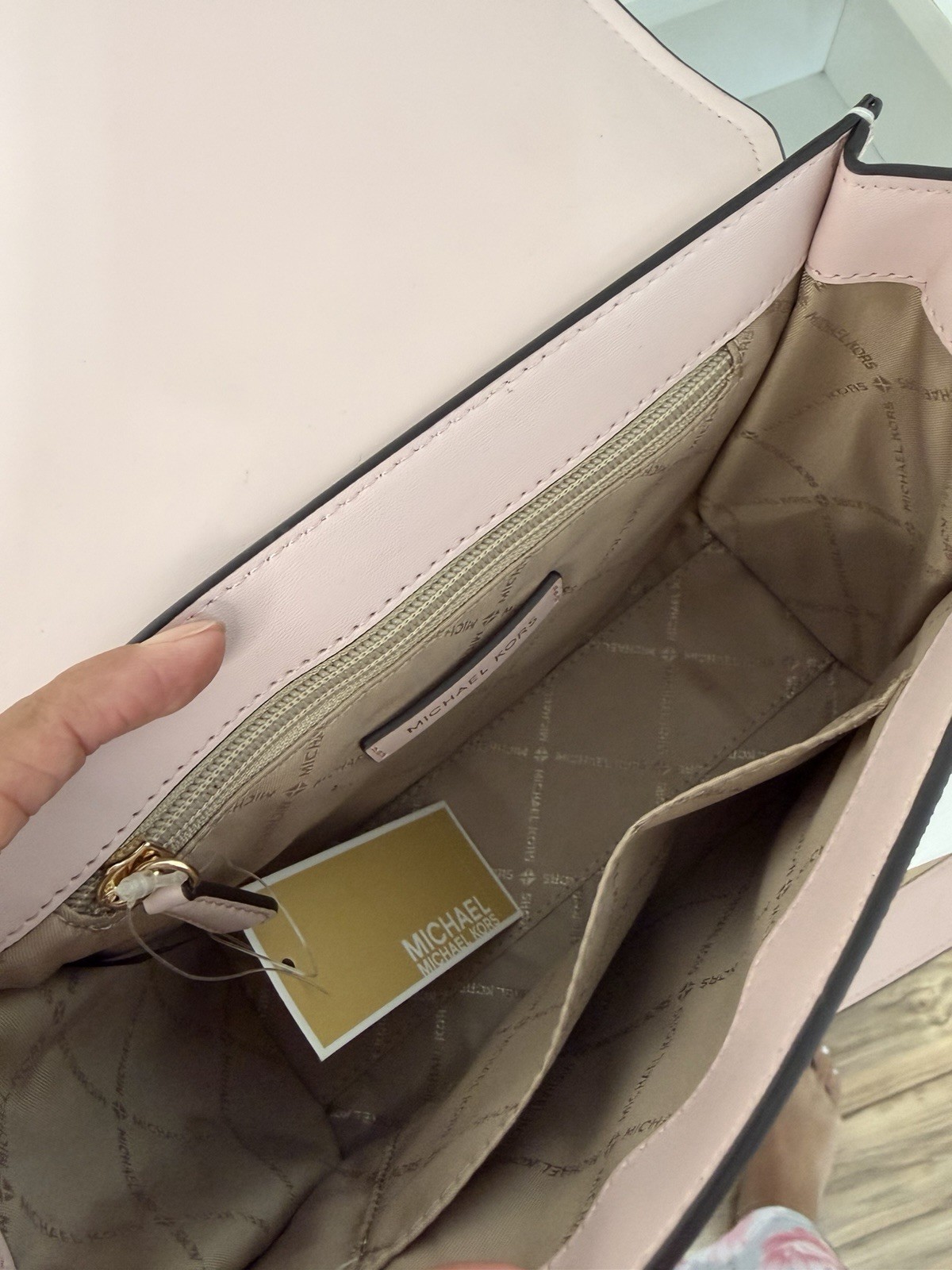 Michael Kors Logo Shoulder Bag Beige/Pink, Gold Hardware, Adjustable Strap