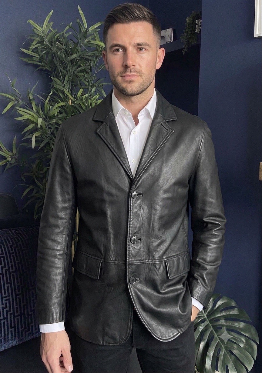 Hugo Boss Lamb Leather 26/2 Italian Nappa Black Jacket Mens 48 Medium Vintage