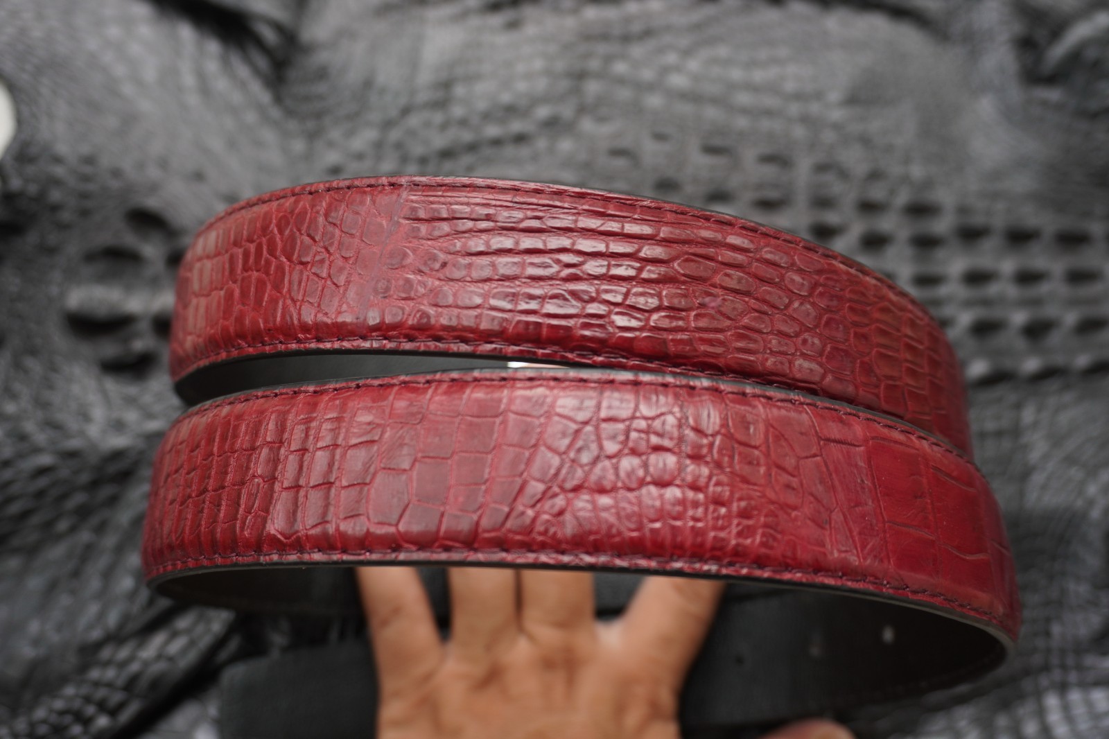 W 1.3 inch- Burgundy Genuine CROCODILE Belly LEATHER Skin Men’s Belt #Y26