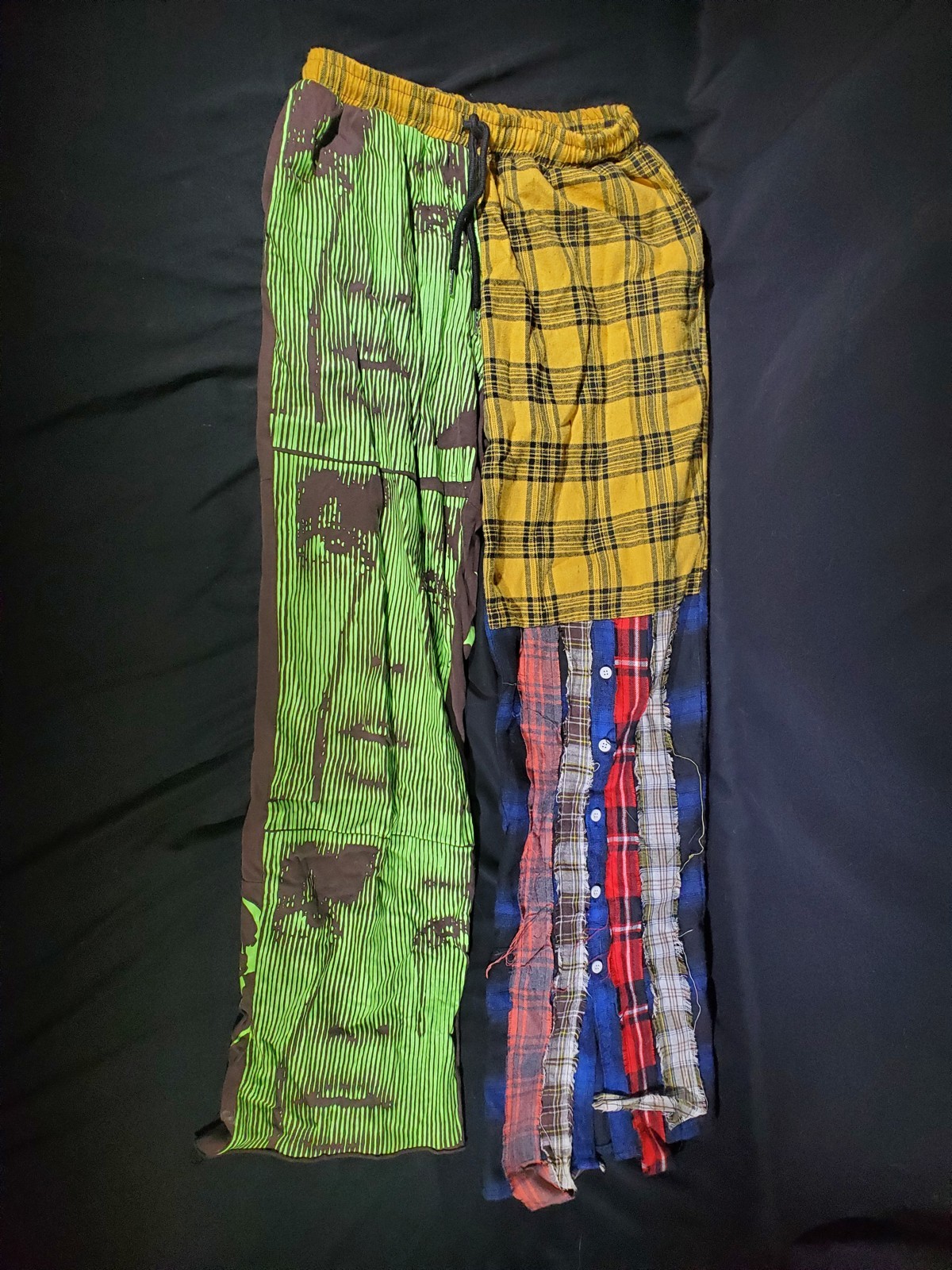 Y2K Kill Bill Character Patchwork Pants Handmade Plaid Flannel Graphic Sz XL