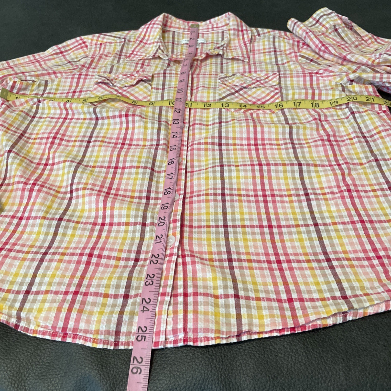 Croft & Barrow Plaid Shirt Women’s Sz Petite L Long Sleeve Seersucker Top Button